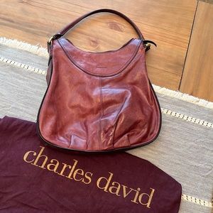 Charles David leather hobo wine burgundy deep red VGUC